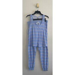 PJ Salvage 2 Piece PJs Pajama Set Tank Top Jogger Pants Womens L Large Blue